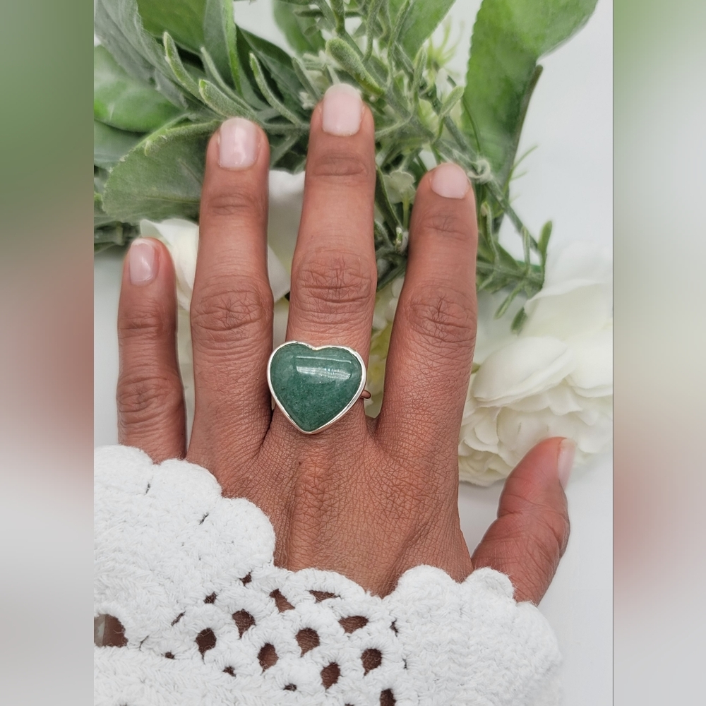 🥰 JADE HEART STERLING SILVER RING - Picture 7 of 12